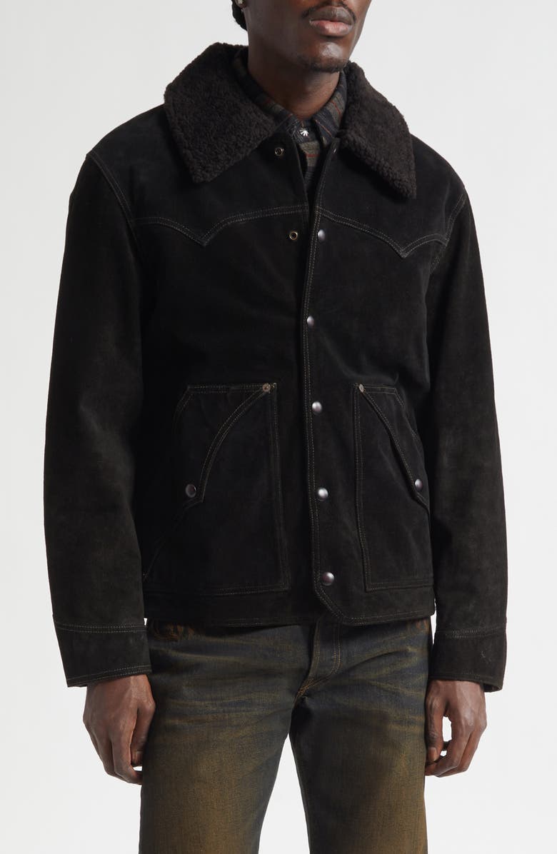Double RL Cody Roughout Suede Jacket with Genuine Shearling Trim, Main, color, Vintage Black