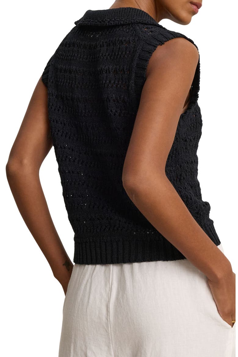 Renee Crochet Cotton Sweater Polo, Alternate, color, BLACK