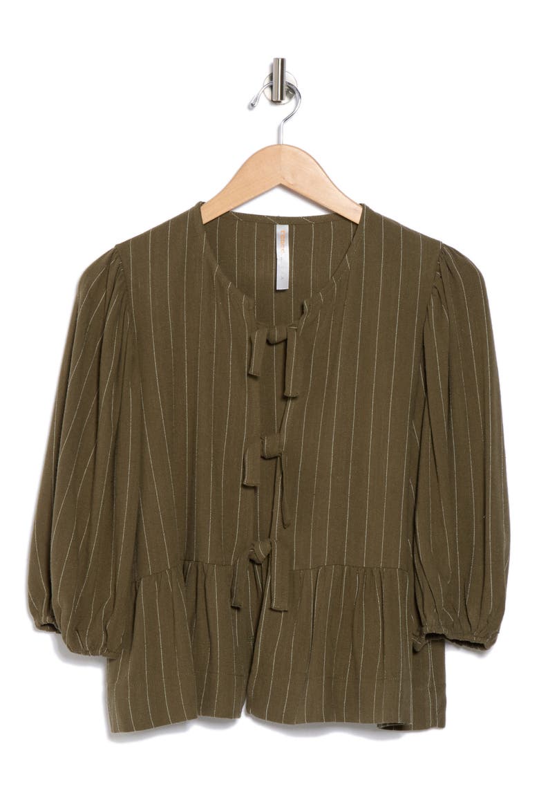 Stripe Tie Front Peplum Top, Alternate, color, OLIVE