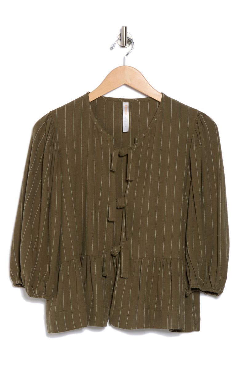 Renee C Stripe Tie Front Peplum Top, Alternate, color, Olive