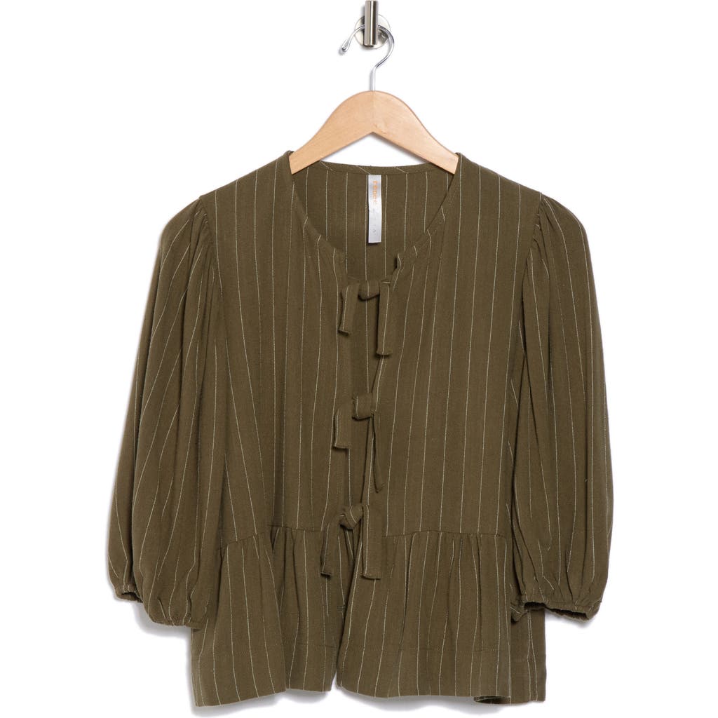 Renee C Stripe Tie Front Peplum Top In Green
