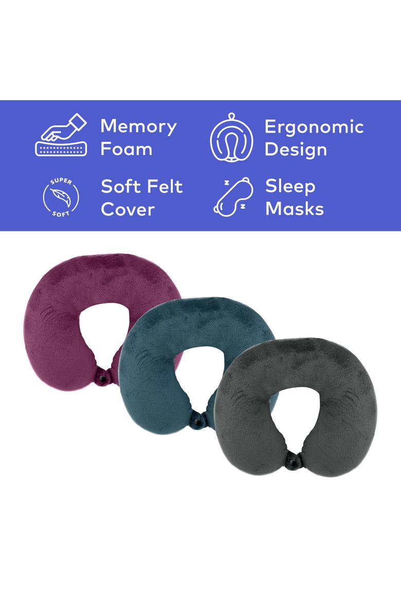 3 Memory Foam Pillows with Sleep Masks by Pursonic, Alternate, color, Multicolor