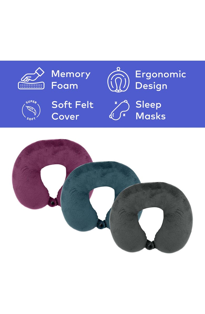 PURSONIC 3 Memory Foam Travel Pillows with Sleep Masks by Pursonic, Alternate, color, Multicolor