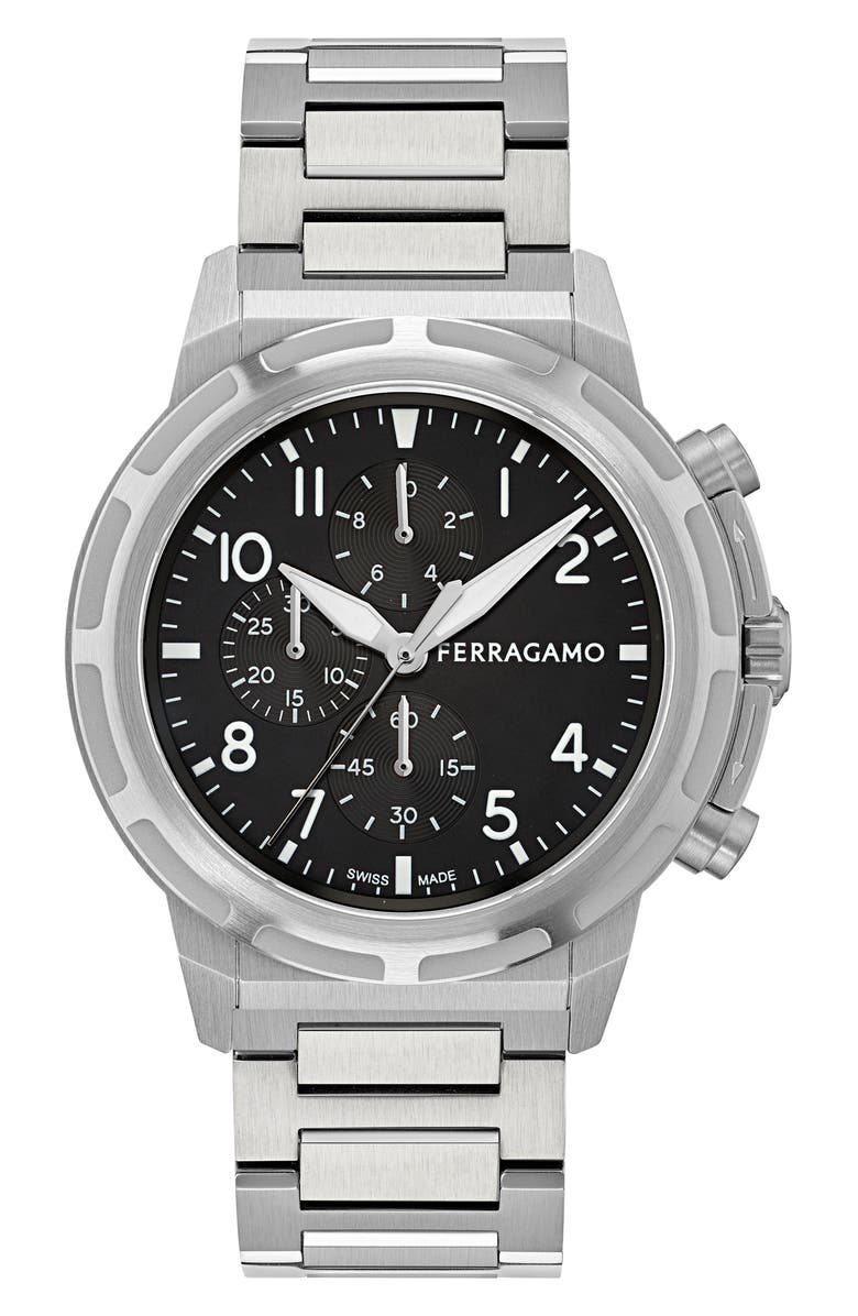 FERRAGAMO Sport Chronograph Bracelet Watch, 44mm, Main, color, Stainless Steel