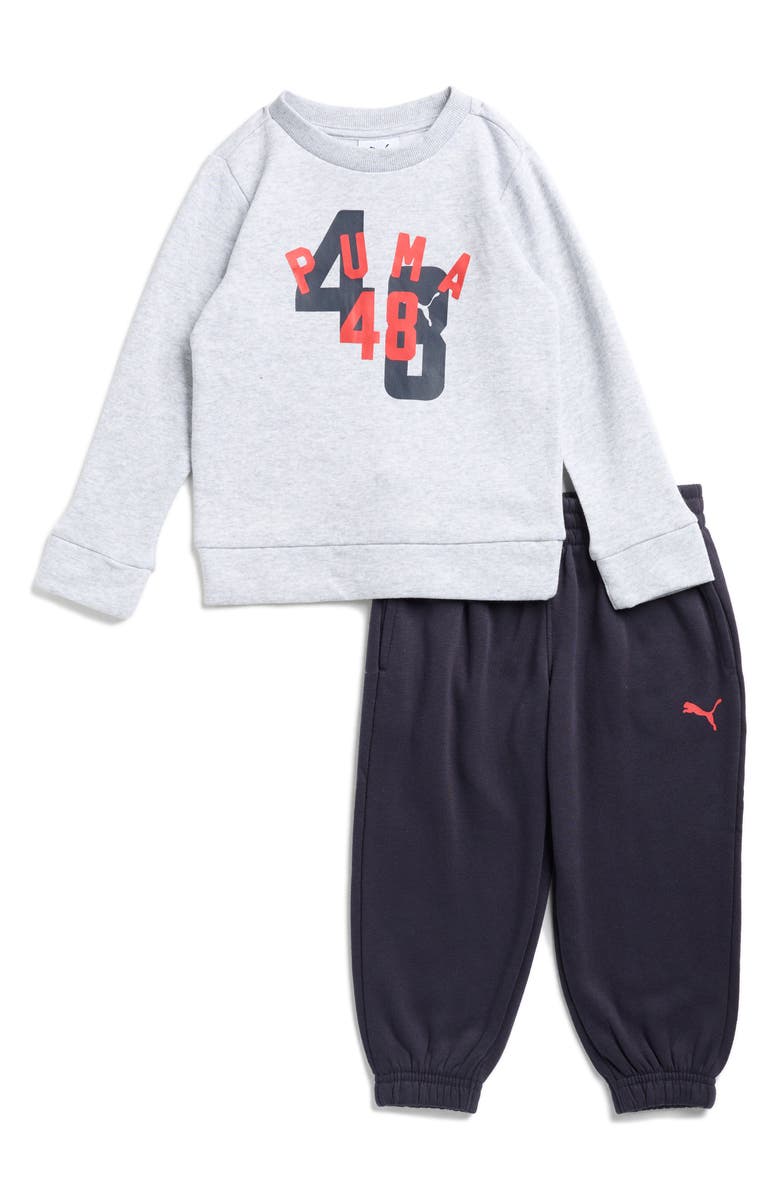 PUMA Kids' Logo Fleece Sweatshirt & Joggers Set, Main, color, Grey/ Grey
