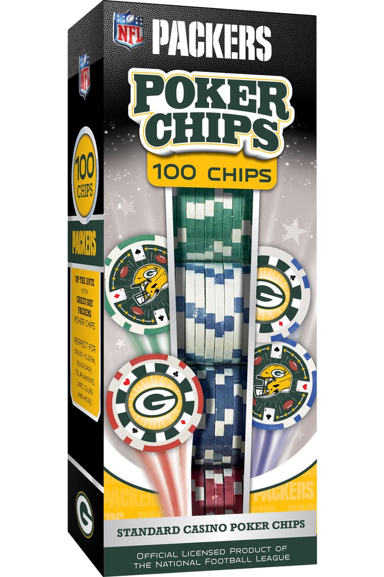 Green Bay Packers 100 Piece Poker Chips, Main, color, Multicolor