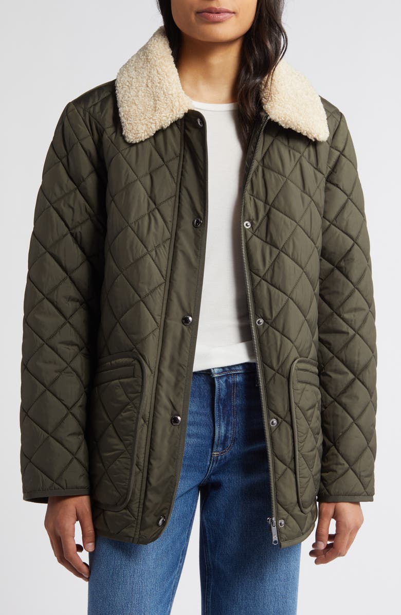 Sam Edelman Quilted Coat with Faux Shearling Collar, Alternate, color, Loden