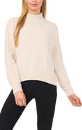 CeCe Metallic Mock Neck Cable Stitch Sweater