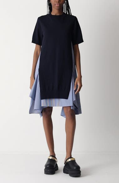 【SACAI】jacquard-knit cotton-blend ミディ ドレス Sacai Mixed Media Poplin & Knit Dress | Nordstrom