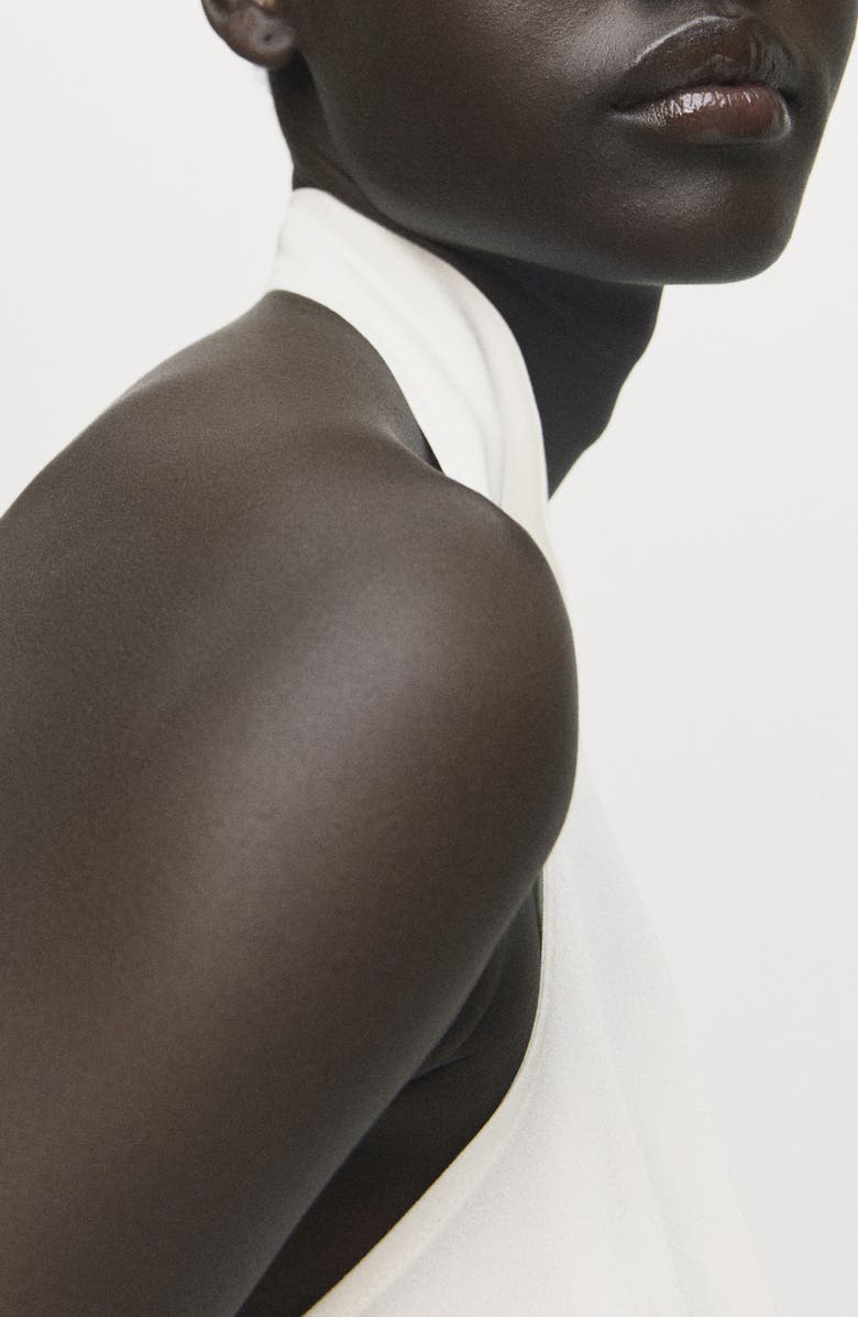 MANGO Cowl Neck Satin Halter Top, Alternate, color, Ecru