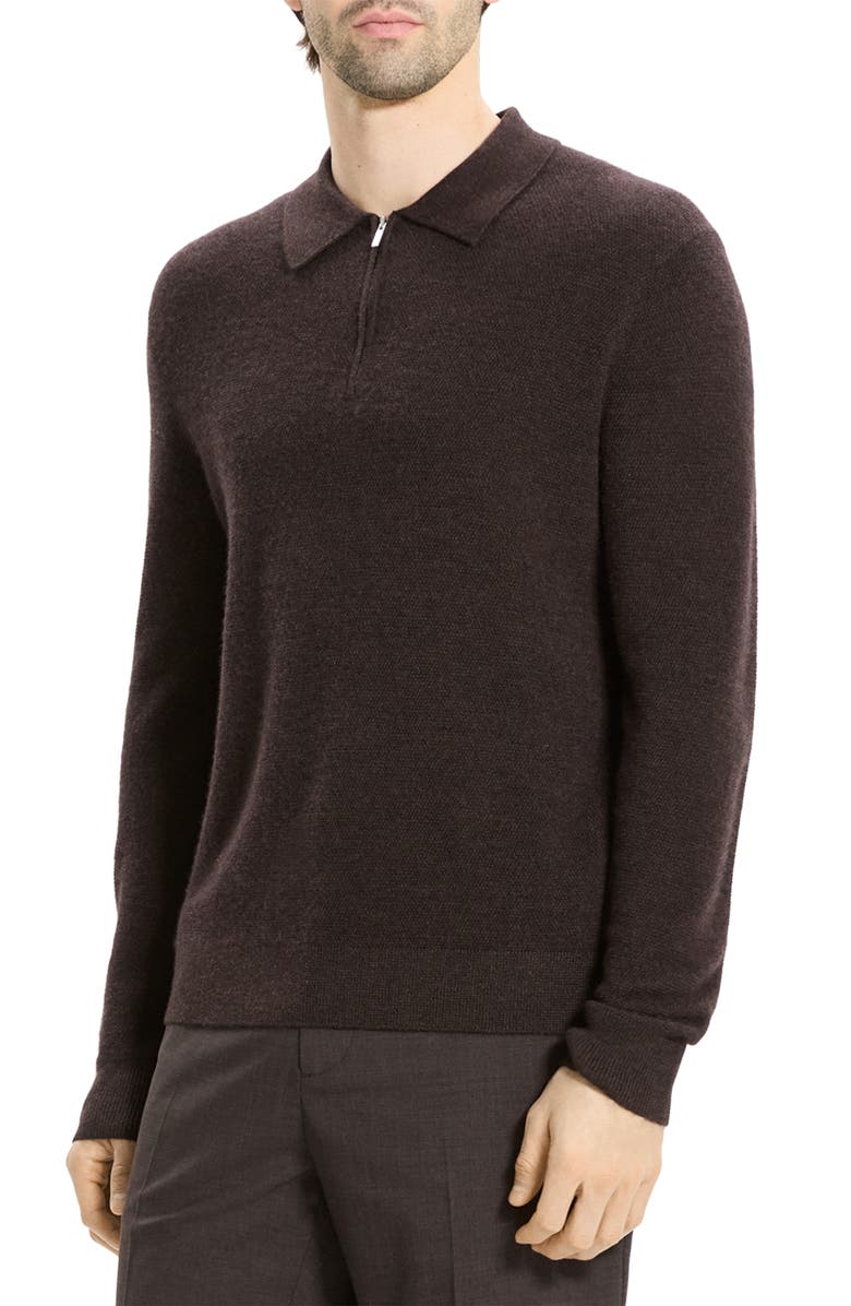 Theory Cyr Quarter Zip Cashmere Sweater, Alternate, color, Brownwood Melange