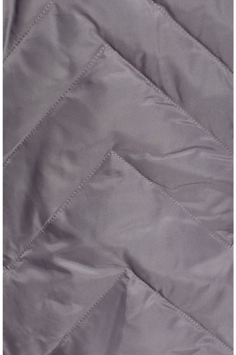 Matte Satin Chevron Faux Fur Trim Coat, Alternate, color, GREY