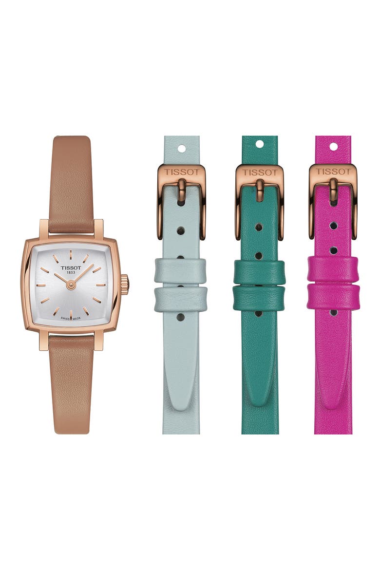 Lovely Summer Leather Strap Square Watch & Interchangeable Straps Set, 20mm, Alternate, color, TAN