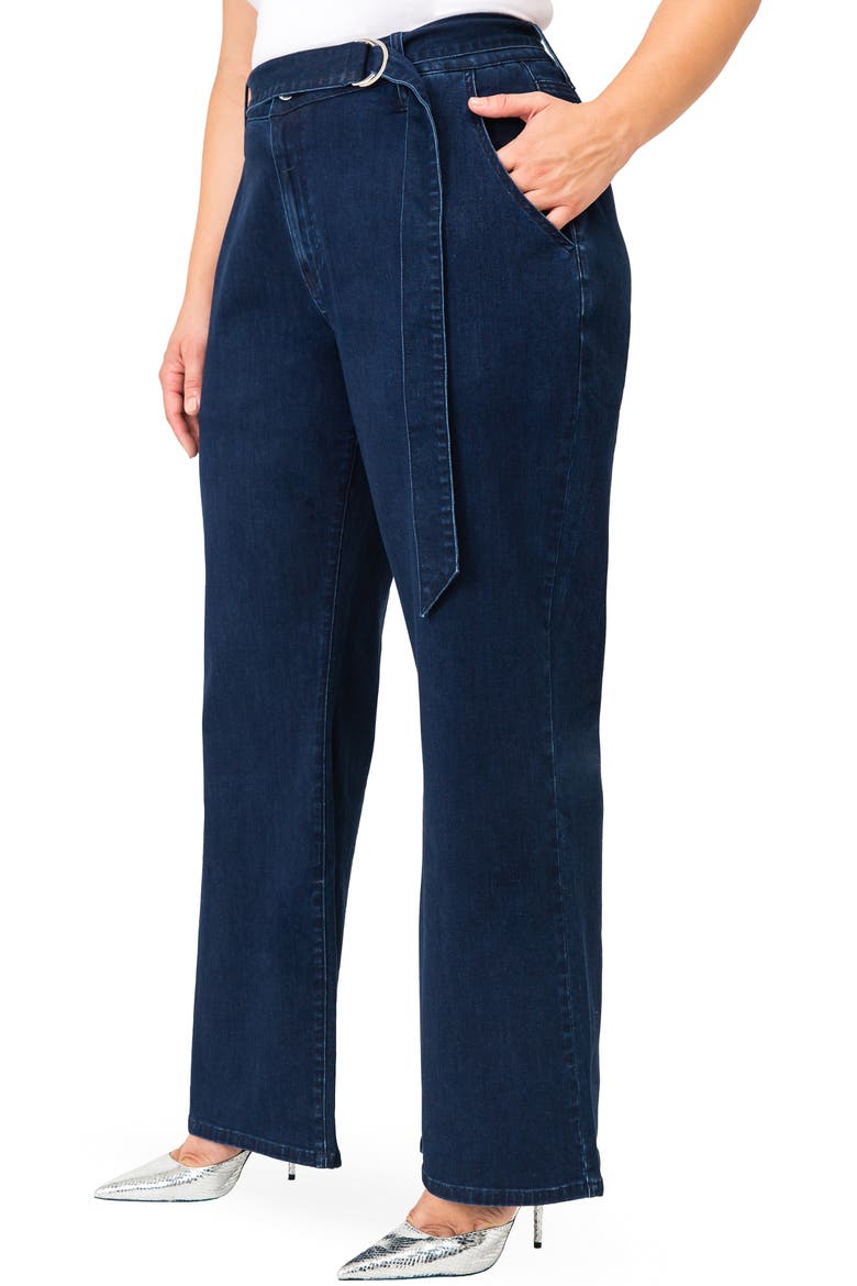 Zahra Belted Denim Pants, Alternate, color, NAVY