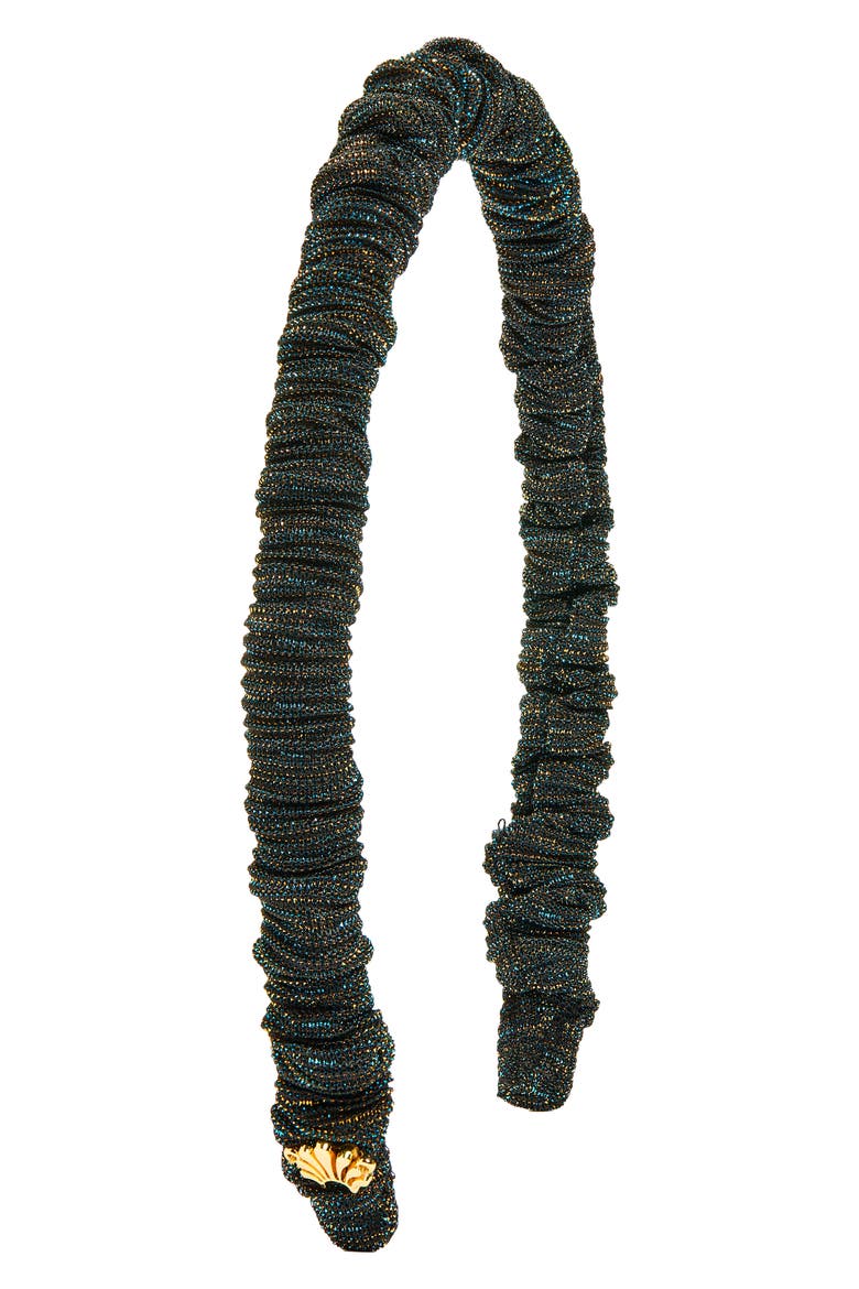 Jessie Ruched Metallic Headband, Main, color, METALLIC ONYX