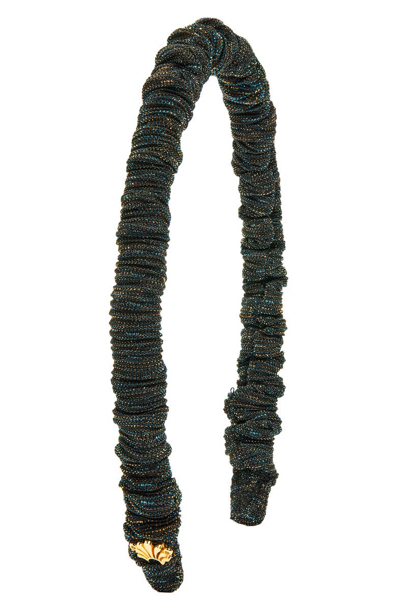 Lele Sadoughi Jessie Ruched Metallic Headband, Main, color, Metallic Onyx