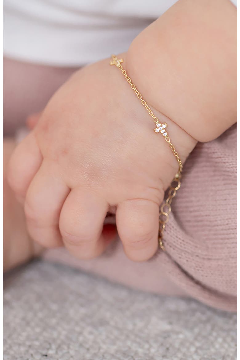14k Tiny Cross Link Bracelet, Alternate, color, Gold