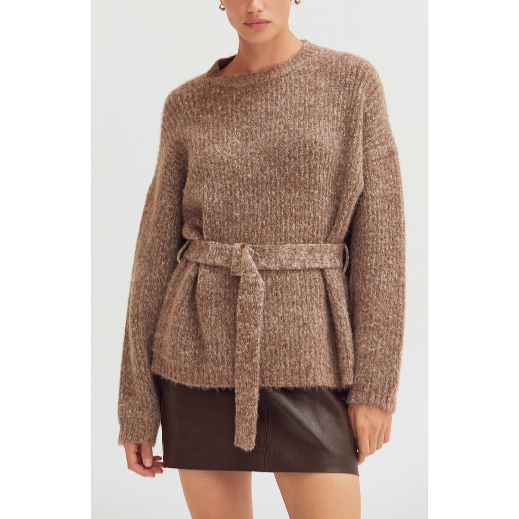 Crescent Belted Tunic Sweater In Animal Print