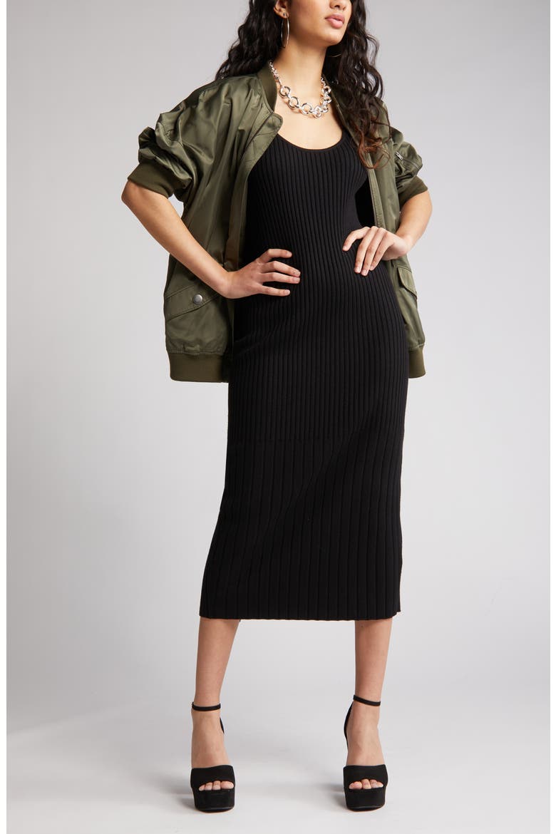 Ribbed Sweater Tank Dress, Main, color, BLACK