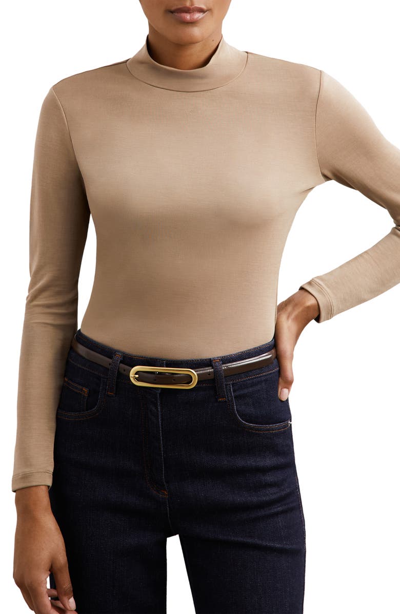 Reiss Molly Mock Neck Top, Alternate, color, Camel