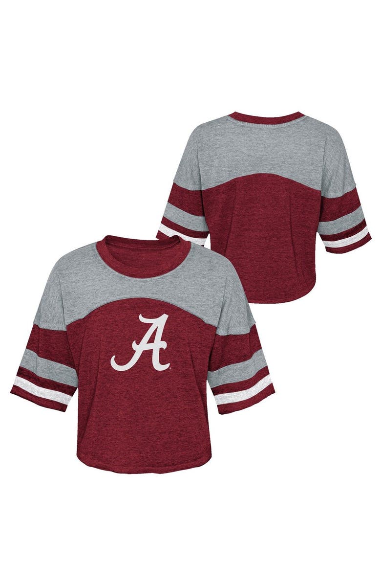 Outerstuff Girls Youth Crimson Alabama Crimson Tide Sunday Friday Sleeve Stripe Jersey T-Shirt, Main, color, Crimson