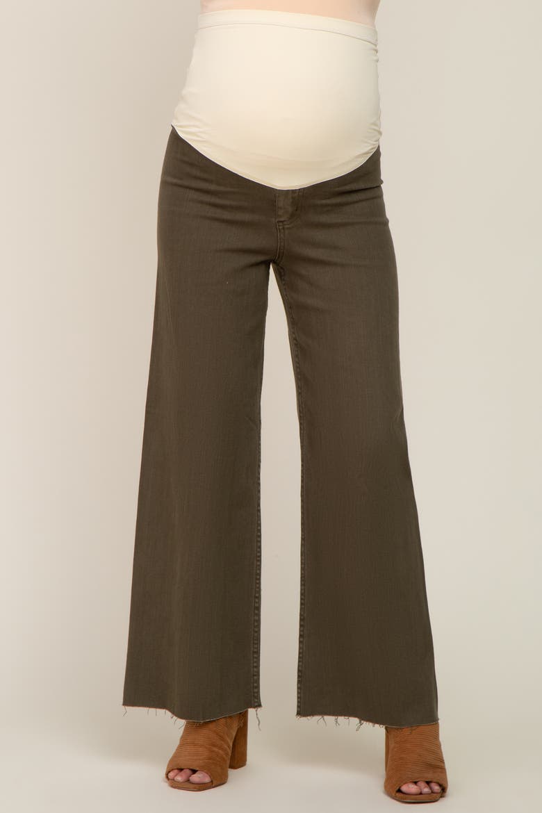 Raw Hem Wide Leg Maternity Jeans, Alternate, color, Olive Green