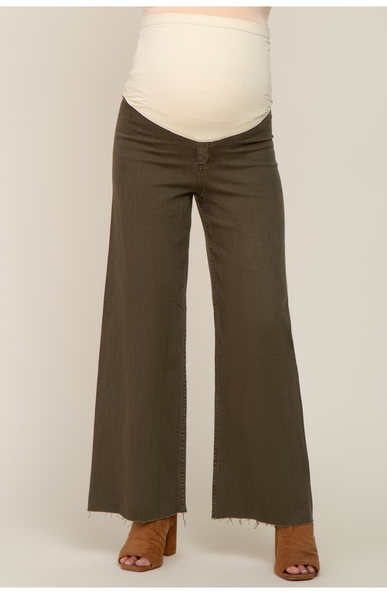 PinkBlush Raw Hem Wide Leg Maternity Jeans, Alternate, color, Olive Green
