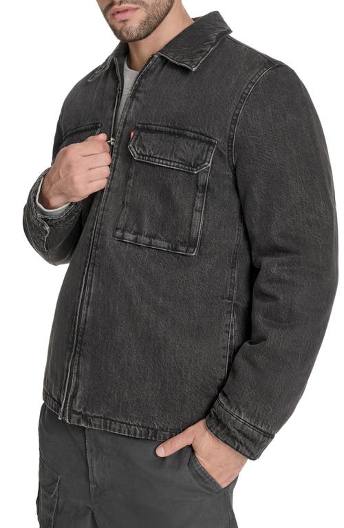 Levi's Insulated Cotton Denim Zip-up Shirt Jacket In Black