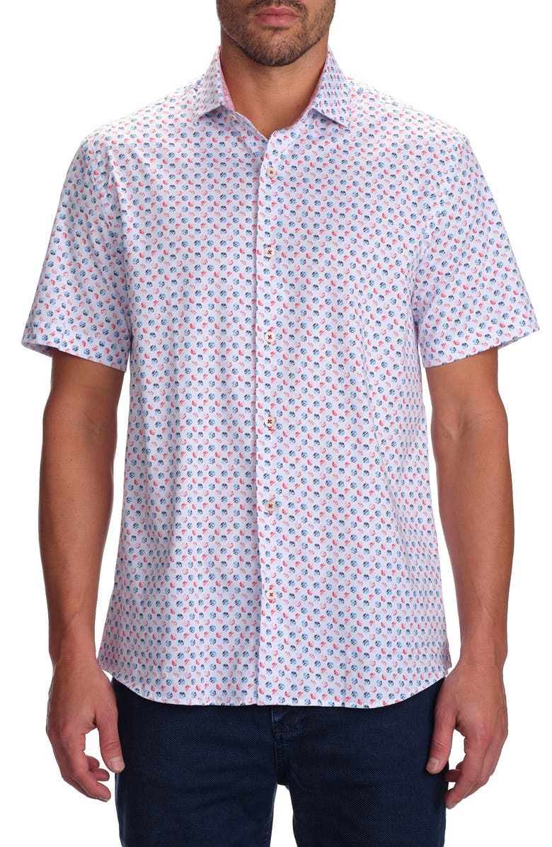 STUDIO GARNET LOS ANGELES Dot Print Short Sleeve Cotton Button-Up Shirt, Main, color, 