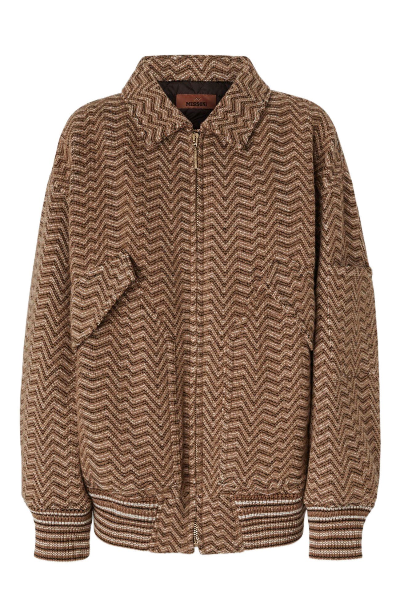 Bomber Jacket With Irregular Chevron Pattern - image 2