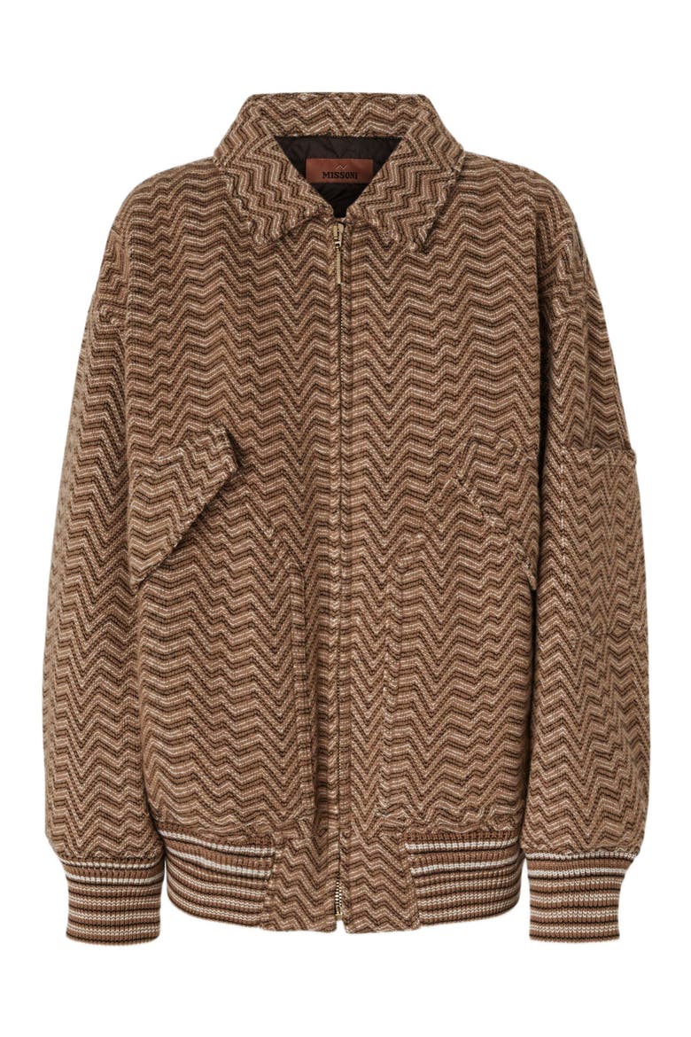Bomber Jacket With Irregular Chevron Pattern, Alternate, color, Beige