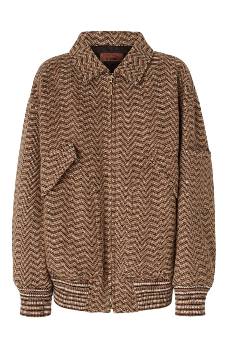Missoni Bomber Jacket With Irregular Chevron Pattern, Alternate, color, Beige