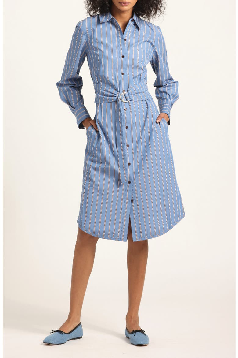 Veronica Belted Long Sleeve Shirtdress, Main, color, CEZANNE BLUE STRIPE