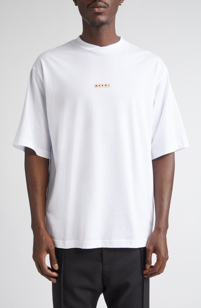Marni Logo Tag Cotton T-Shirt, Main, color, Lily/ White