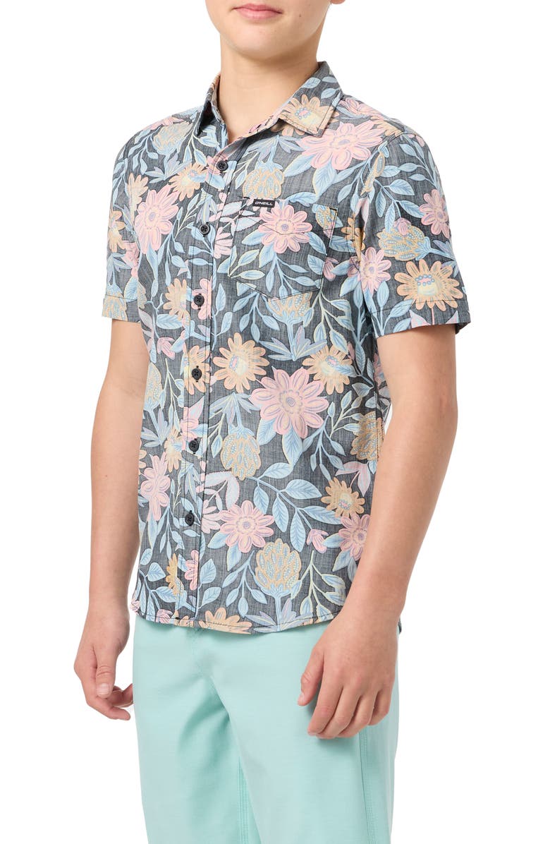 O'Neill Kids' Oasis Palm Tree Print Short Sleeve Button-Up Shirt, Alternate, color,