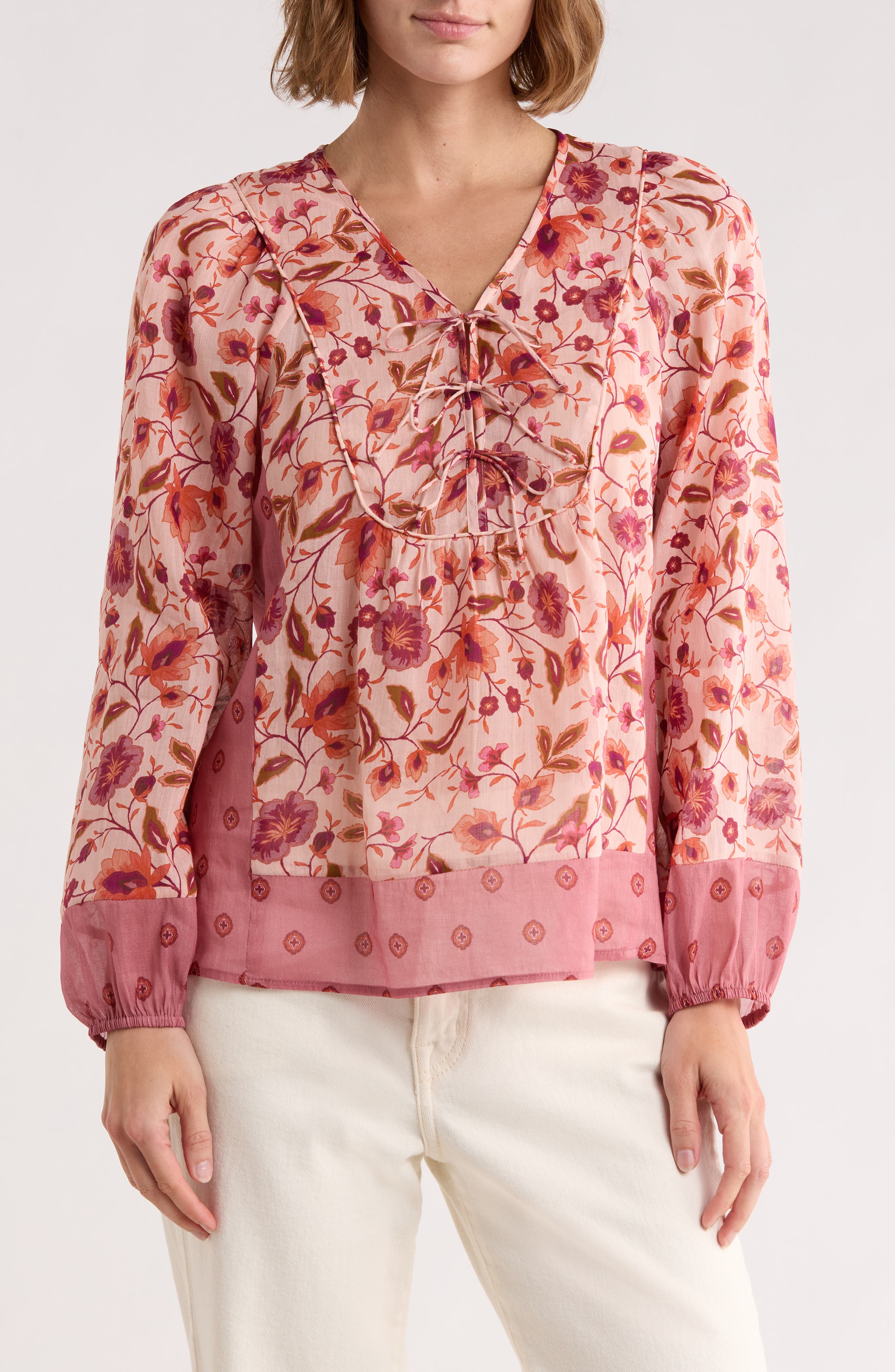 DR2 by Daniel Rainn Floral Print Peasant Top