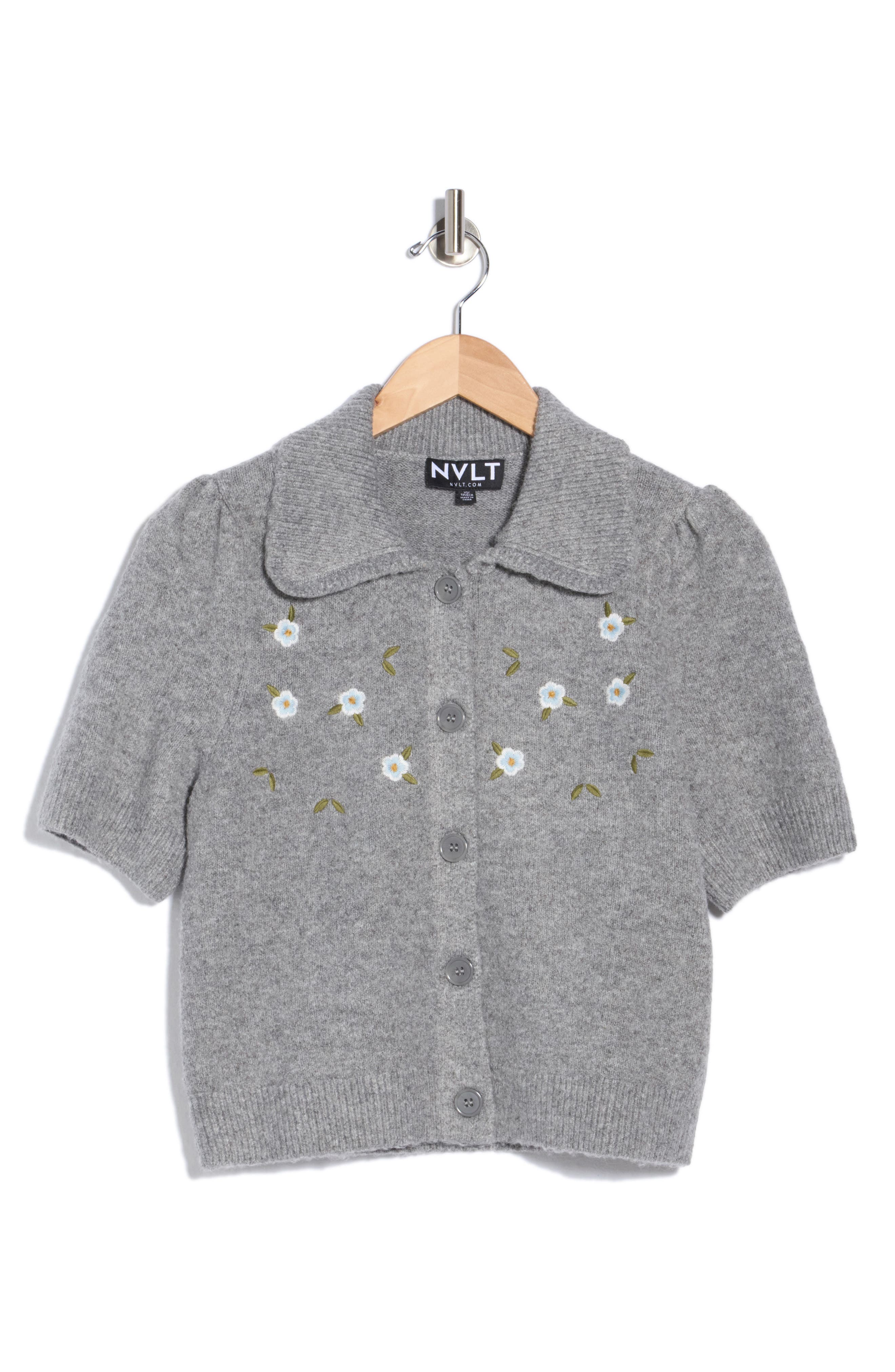 Embroidered Collared Short Sleeve Sweater