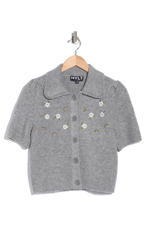 Embroidered Collared Short Sleeve Sweater