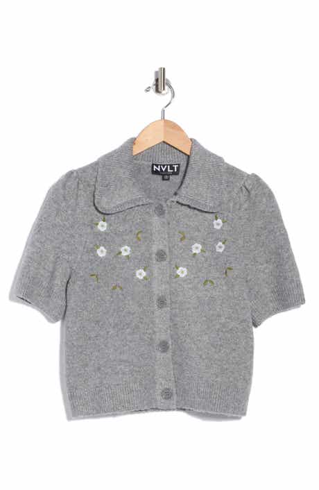 Embroidered Collared Short Sleeve Sweater