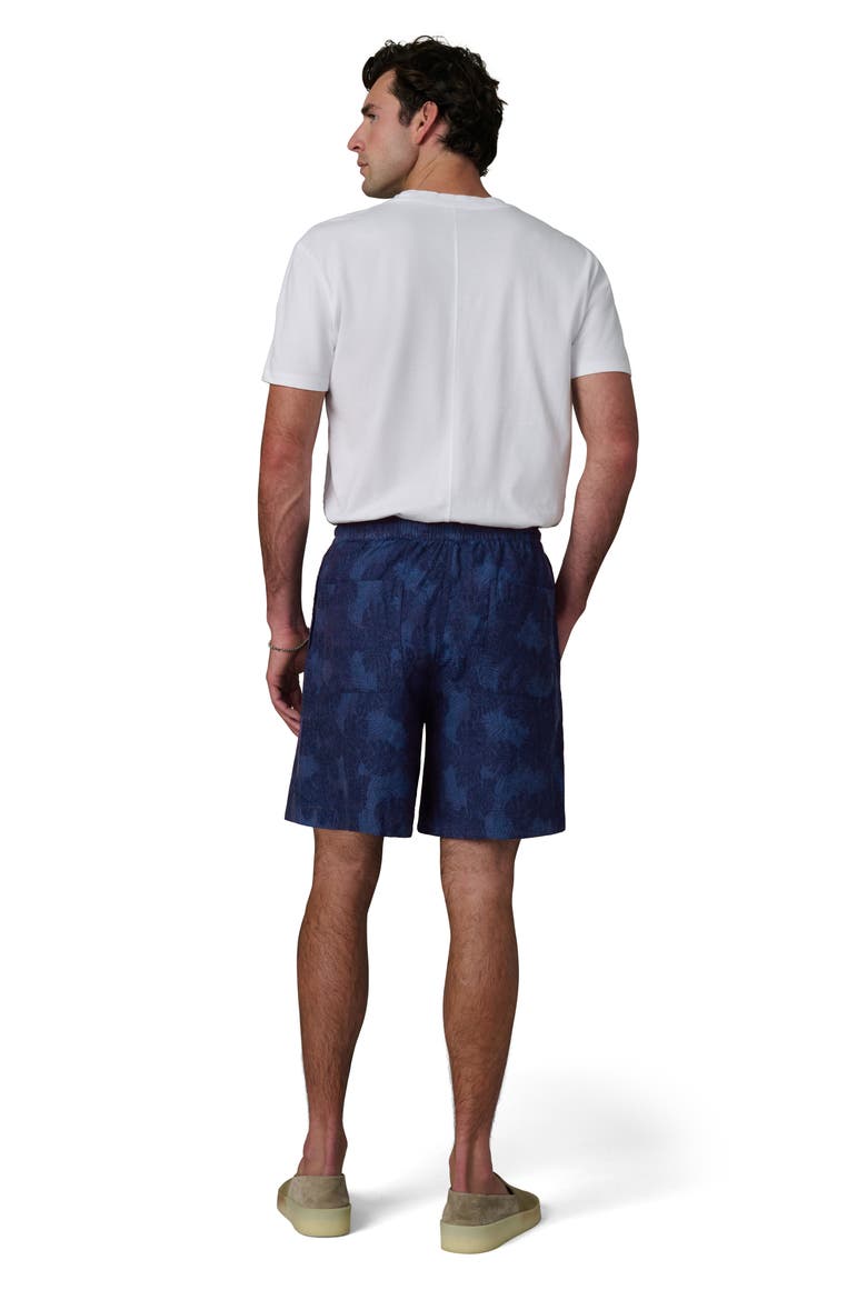 Cabana Leaf Print Drawstring Shorts, Alternate, color, DARK INDIGO
