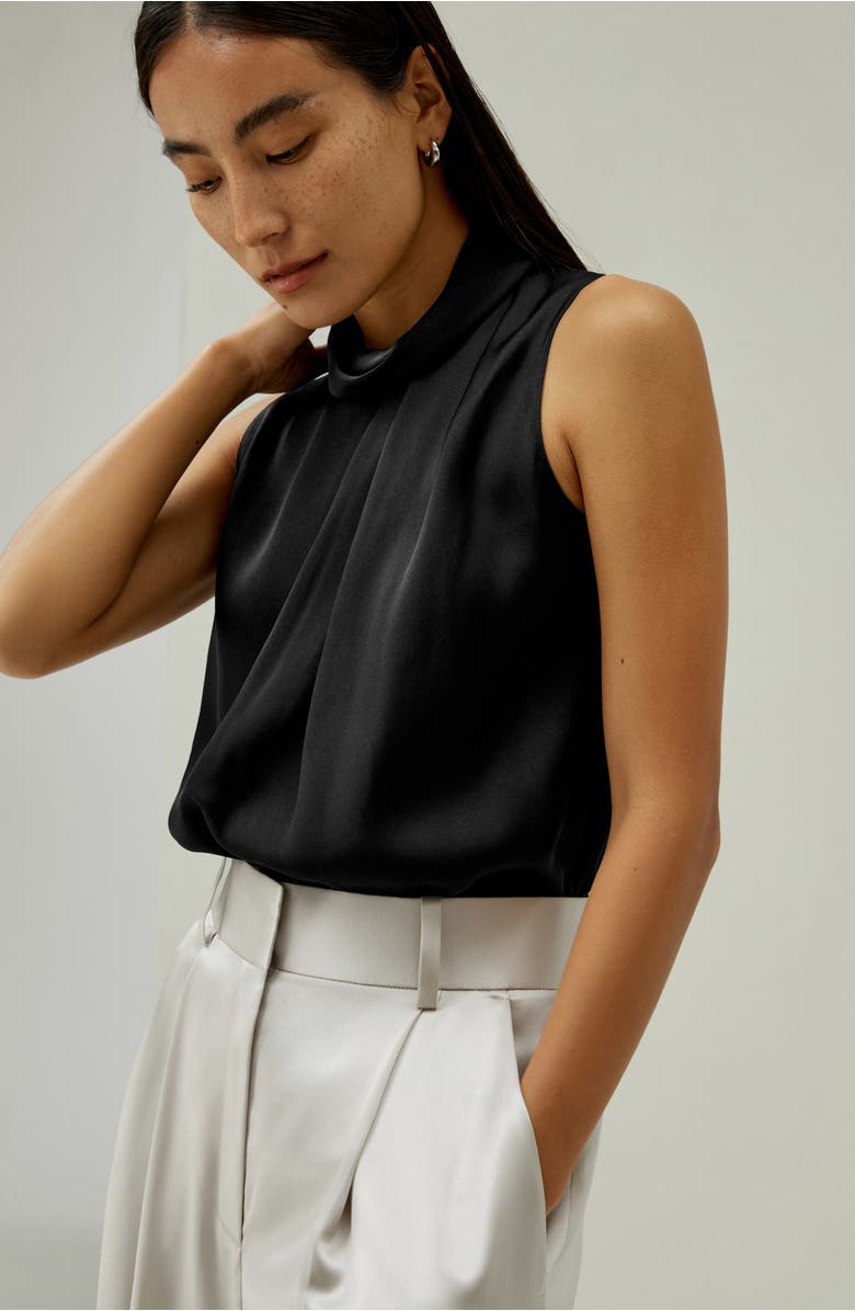 Lilysilk Women's Asymmetrical Sleeveless Cowl Neck Silk Top, Alternate, color,