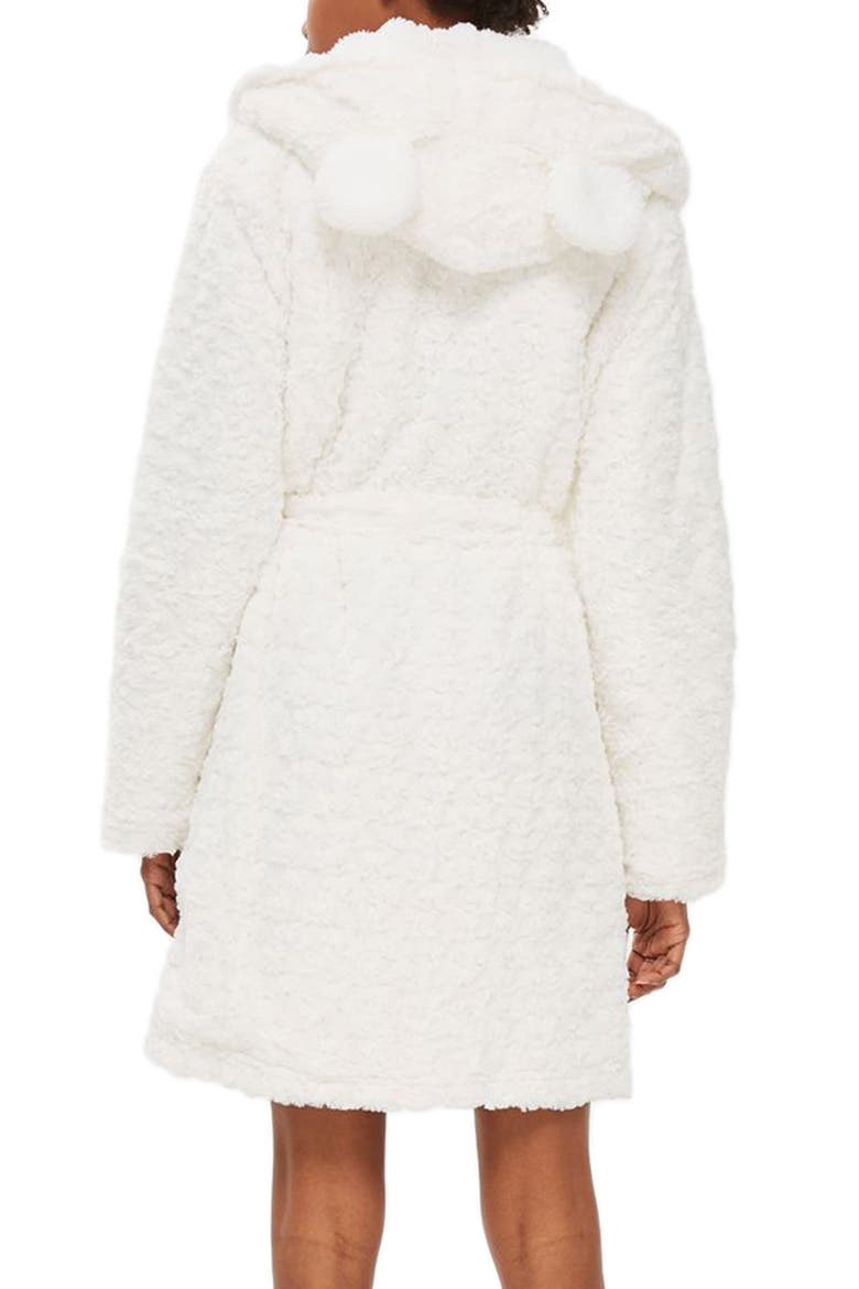 Fluffy Faux Fur Hooded Robe, Alternate, color, CREAM