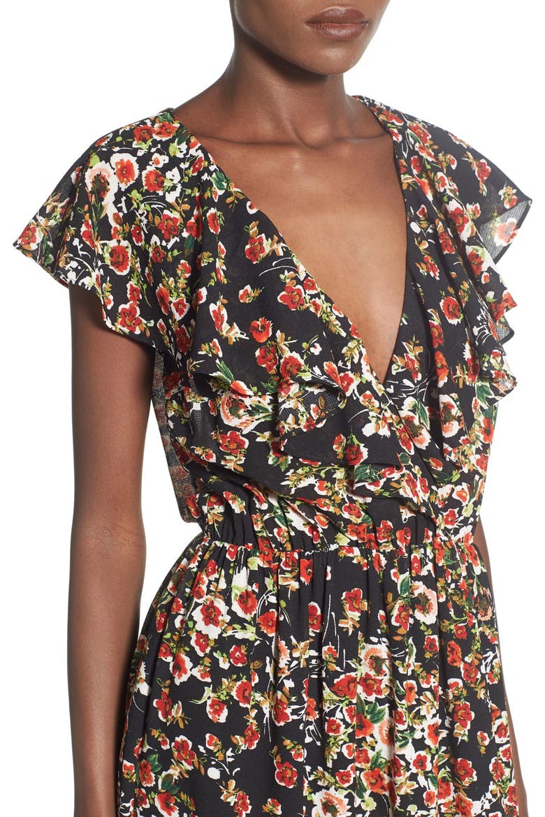 Floral Midi Dress, Alternate, color, BLACK/ FLORAL