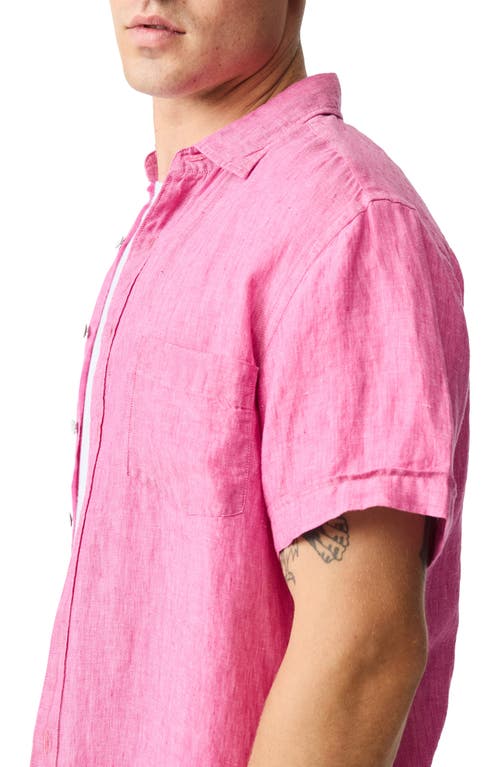 Rodd & Gunn Palm Beach Sports Fit Short Sleeve Linen Button-up Shirt In Pink