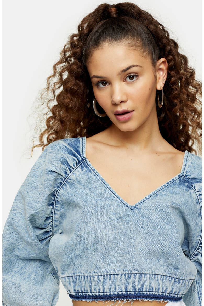 Acid Wash Denim Crop Top, Alternate, color, LIGHT DENIM