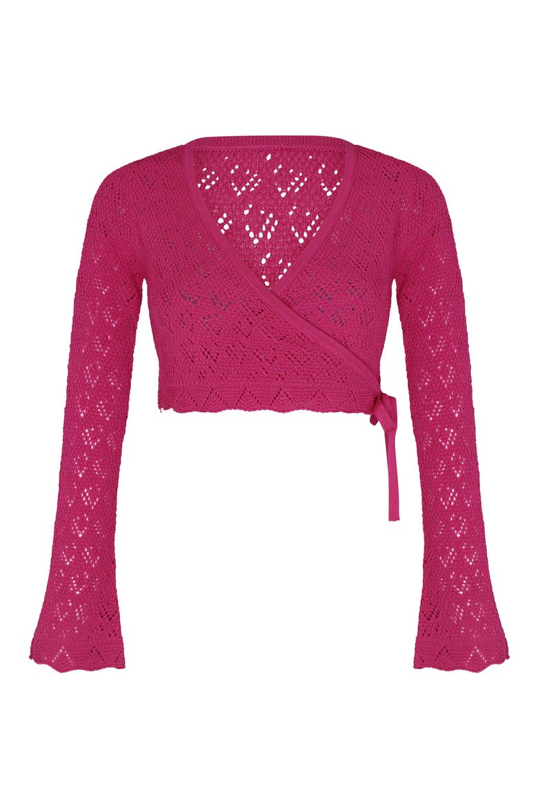 Kaia Open Stitch Crop Cover-Up Sweater, Alternate, color, FUCHSIA