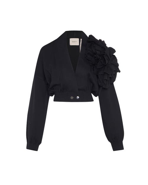 Theo The Label Nomia Cropped Rosette Cardigan In Black