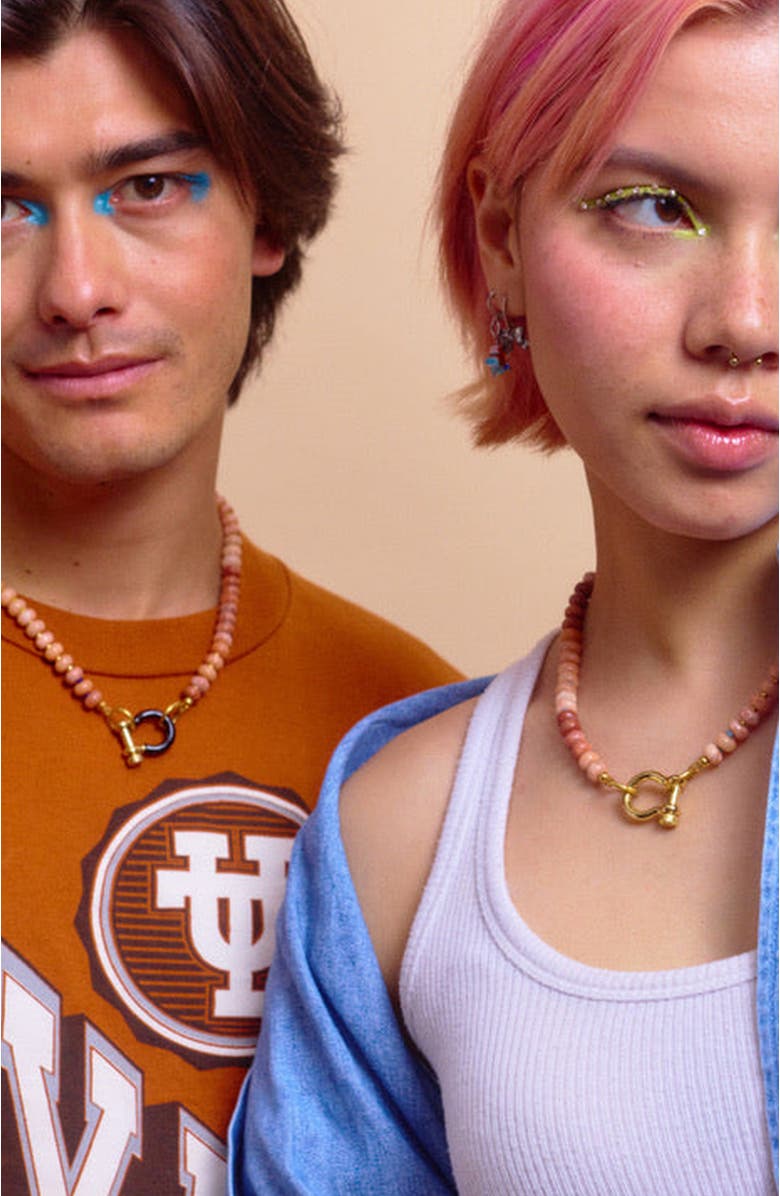 SHOP SPICY DAN Bevo Gender Inclusive Peach Quartz Necklace, Alternate, color, Peach