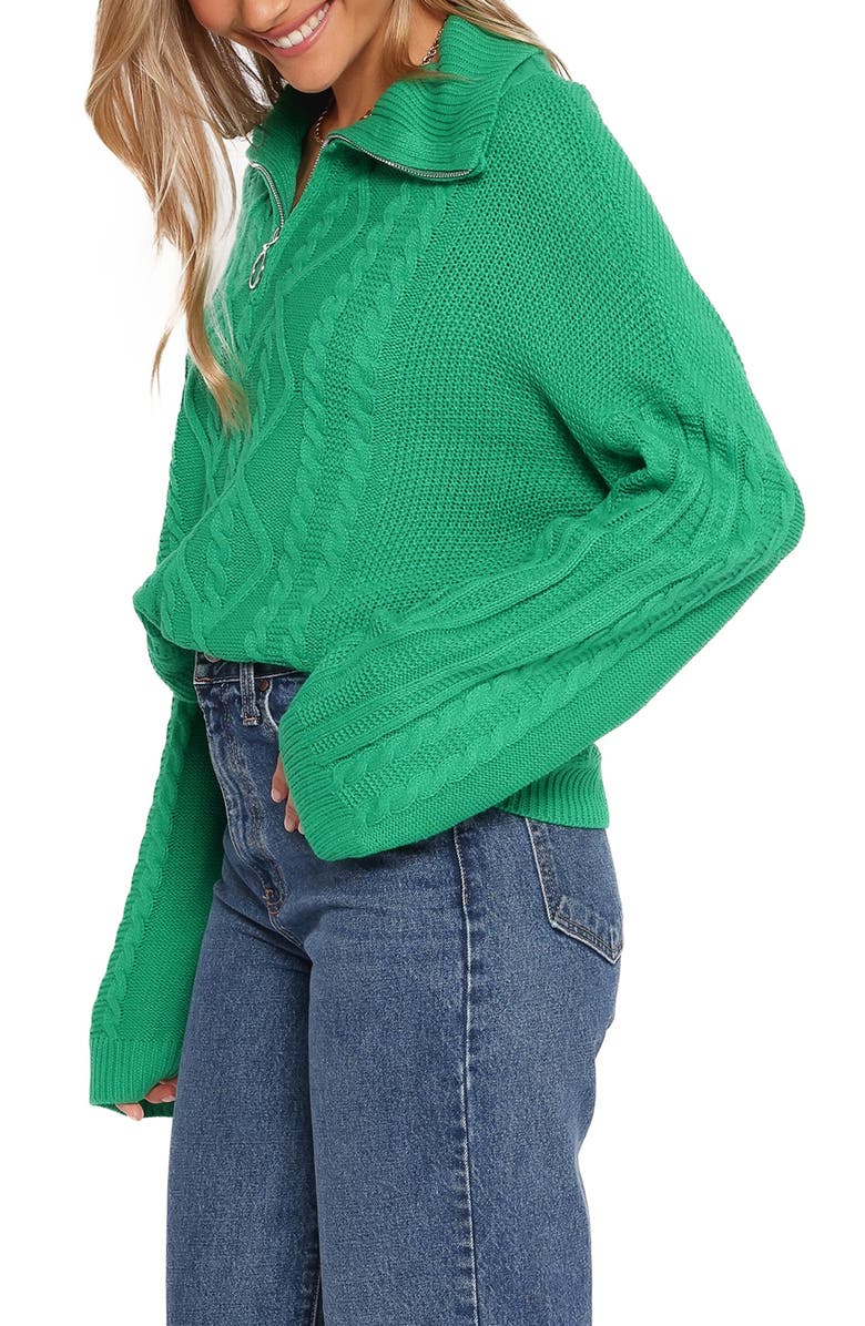 Petal & Pup Leon Oversize Cable Stitch Quarter Zip Sweater, Alternate, color, Green