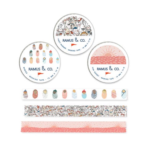 Illustrated Masking Tape - 3ct Rolls, Assorted Rolls (Babies + Bunnies + Pink Sunset)